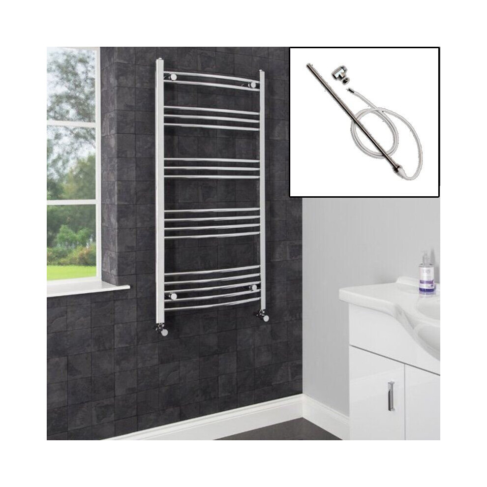 Dual Fuel Heated Towel Rail Chrome Designer Curved Manual Electric 1200X600mm 5056093603623