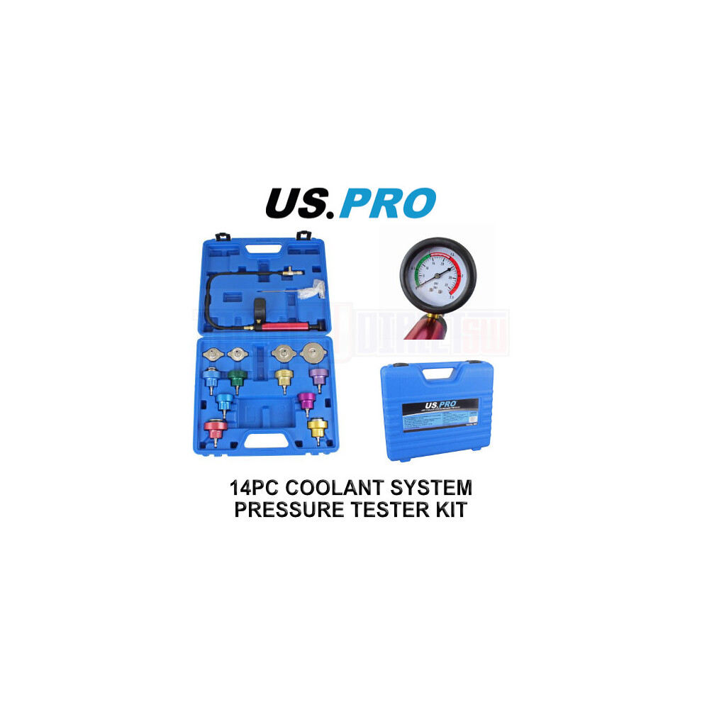 US PRO Tools 14pc Coolant Radiator System Pressure Tester Kit, Refill Kit Purge 5258