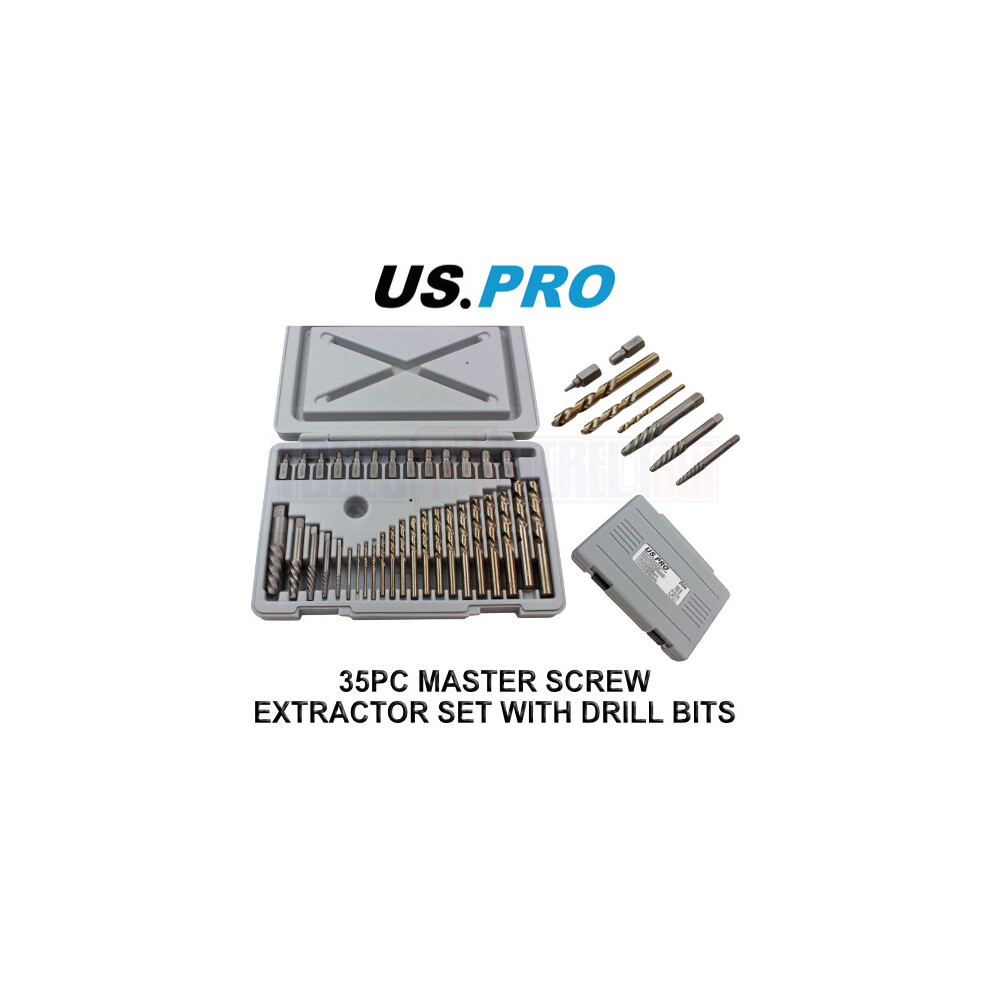 US PRO Tools 35pc Master Screw Extractor and Drill Set for Damaged Broken Bolts Studs 2694