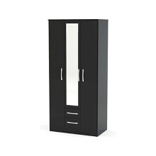 Larz 3 Door 2 Drawer Wardrobe With Mirror-Black