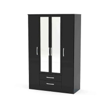 Larz 4 Door 2 Drawer Wardrobe With Mirror-Black