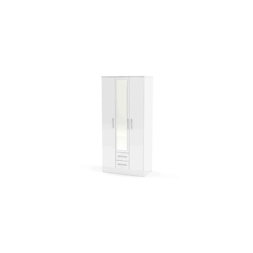 Larz 3 Door 2 Drawer Wardrobe With Mirror-White