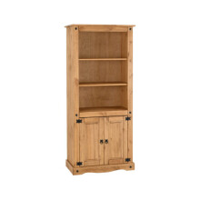 Corona 2 Door Display Unit/Bookcase - Distressed Waxed Pine