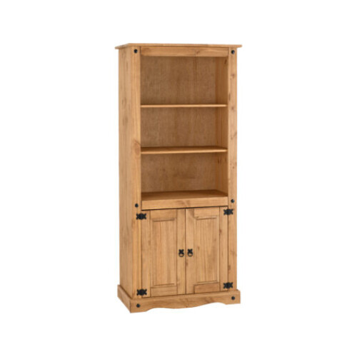 Seconique Corona 2 Door Display Unit/Bookcase - Distressed Waxed Pine