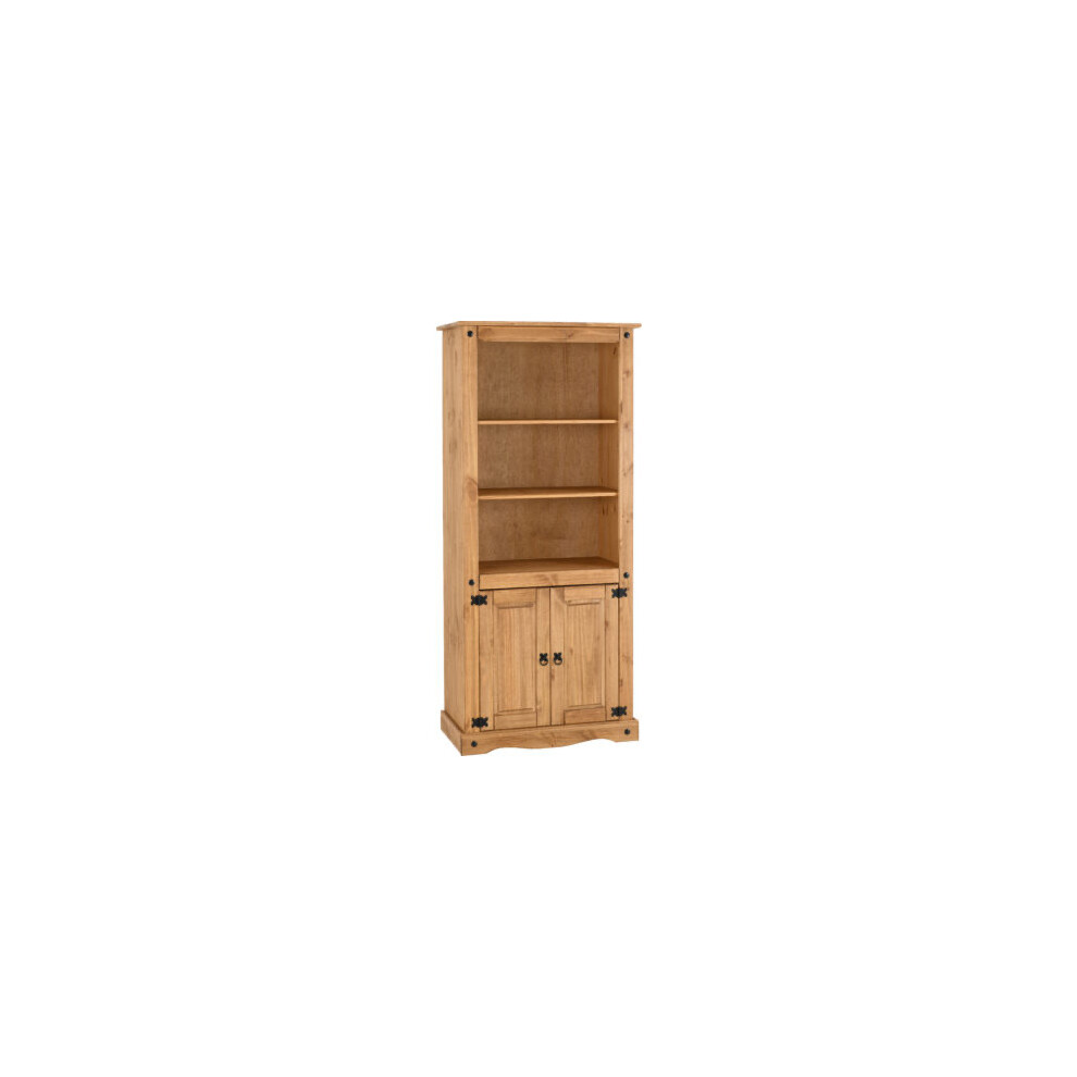 Seconique Corona 2 Door Display Unit/Bookcase - Distressed Waxed Pine White