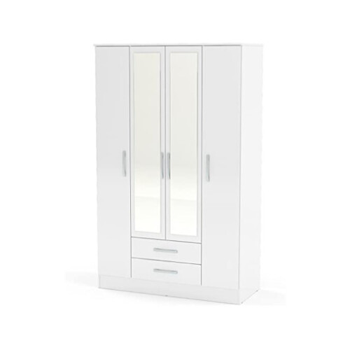Birlea Larz 4 Door 2 Drawer Wardrobe With Mirror-White 1