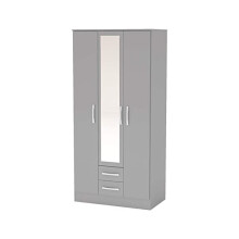 Larz 3 Door 2 Drawer Wardrobe With Mirror-Grey