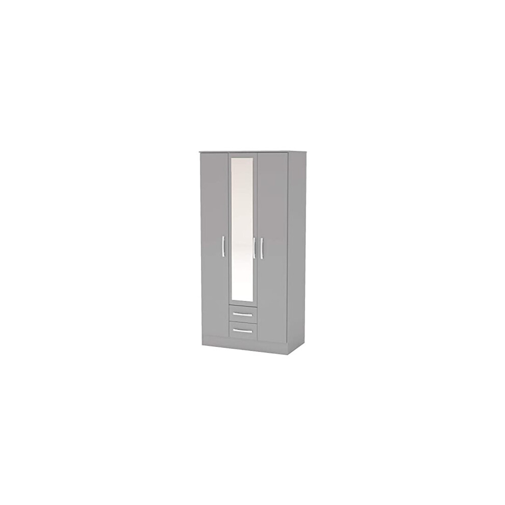 Larz 3 Door 2 Drawer Wardrobe With Mirror-Grey
