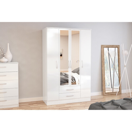 Birlea Larz 4 Door 2 Drawer Wardrobe With Mirror-White 2