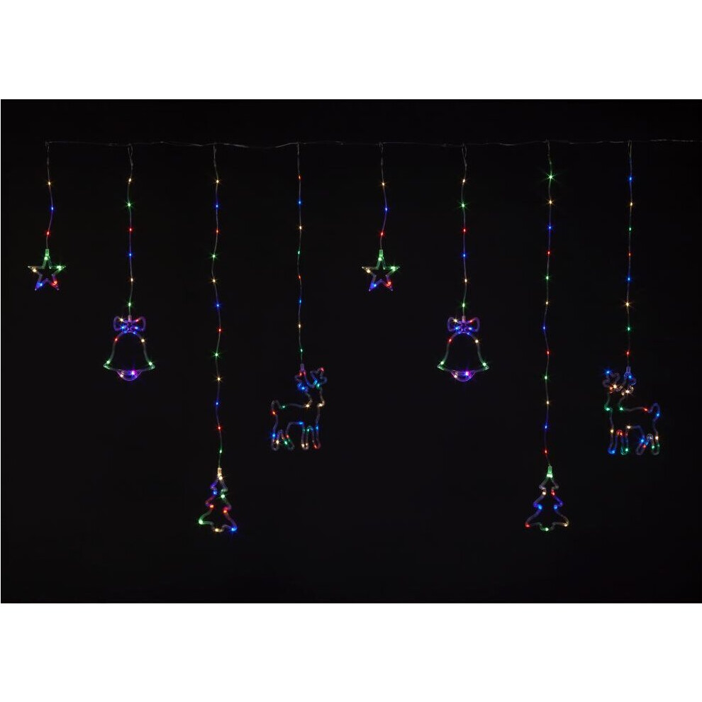 Christmas Decorations Curtain Lights 2x1.2m Star Bell Reindeer 175 LED CL10058