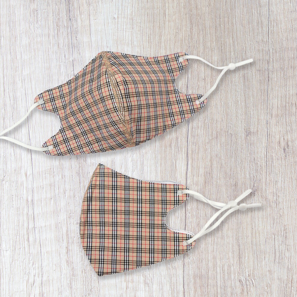 Fashionable Fabric Beige Check Face Mask Durable & Reusable Cotton Face Masks 5060461206293