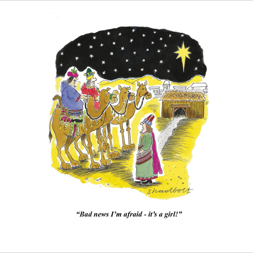 Three Kings Bad News - Its a Girl Funny Xmas Art Humour Christmas Greeting Card by Shadbolt