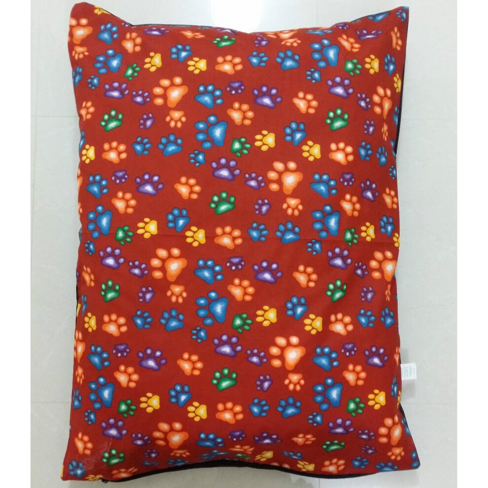 (Large Cover Onley, Multi Color Red) LARGE & Extra Large Dog Bed - Washable Zipped