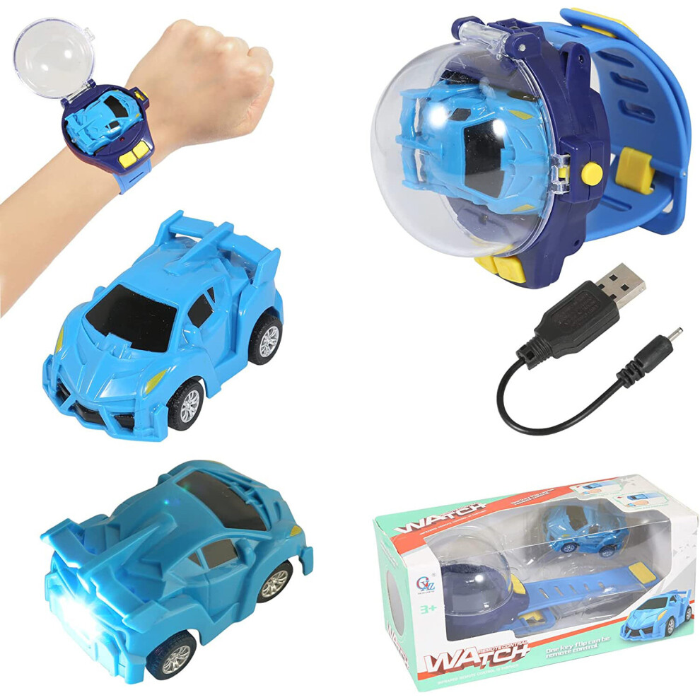 (Blue) Remote Control Car Watch Toy RC Racing Car Watch