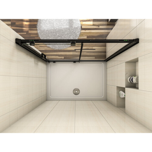 AICA (1400mm) Black Frame Sliding Shower Door Enclosure Glass 2
