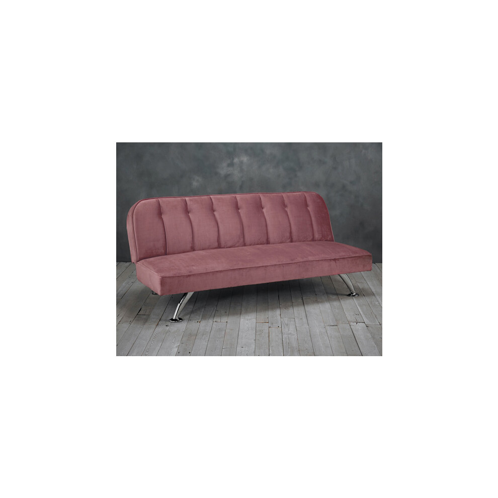 Brighton Pink Velvet Click Clack Sofa Bed - Effortless Elegance with Chrome Accents