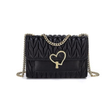 (Black) Lingge Leather Handbag Women Leather Crossbody Bag Heart Pattern Shoulder Bag