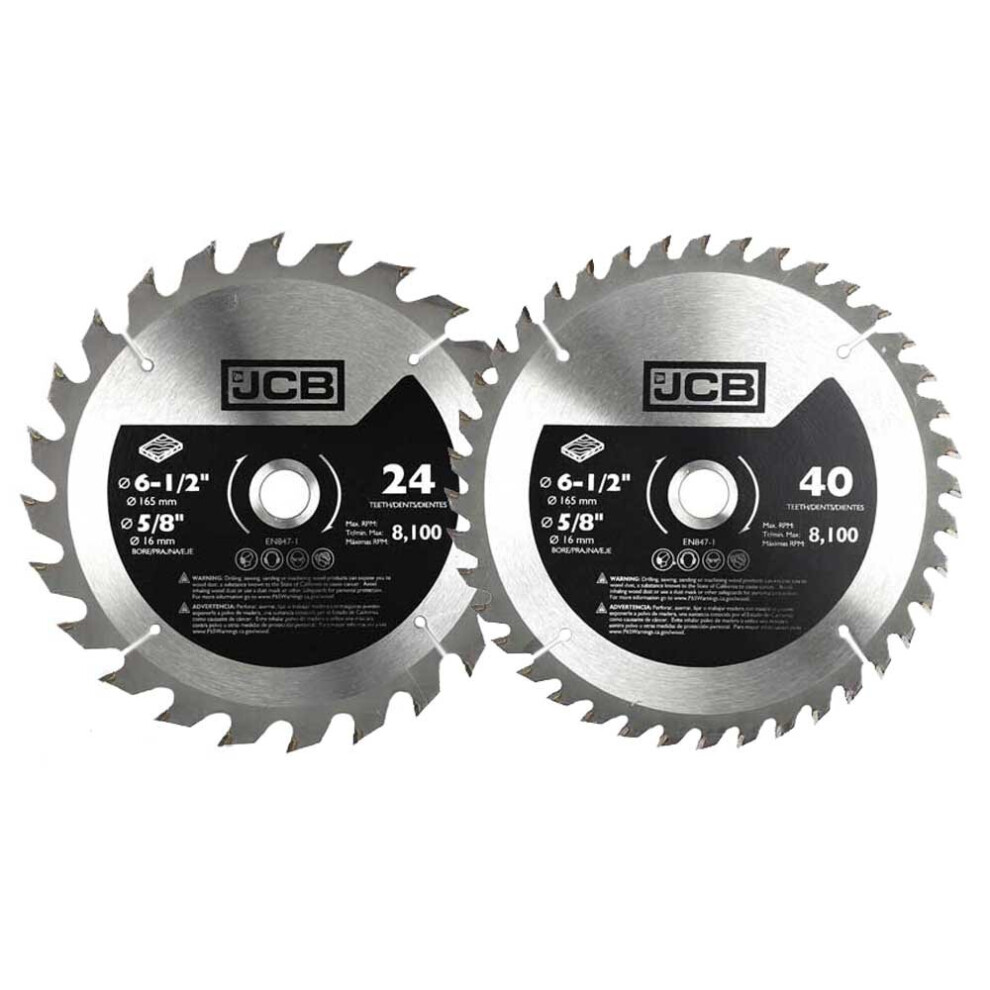 JCB 2 piece 165mm TCT Wood Saw Blade Set