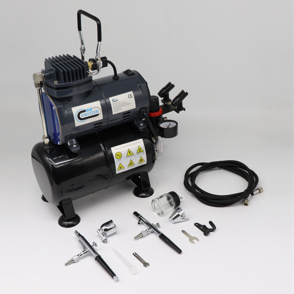Switzer Double Action Airbrush Kit + Compressor With Tank AS186 Paint Nail Tatoo
