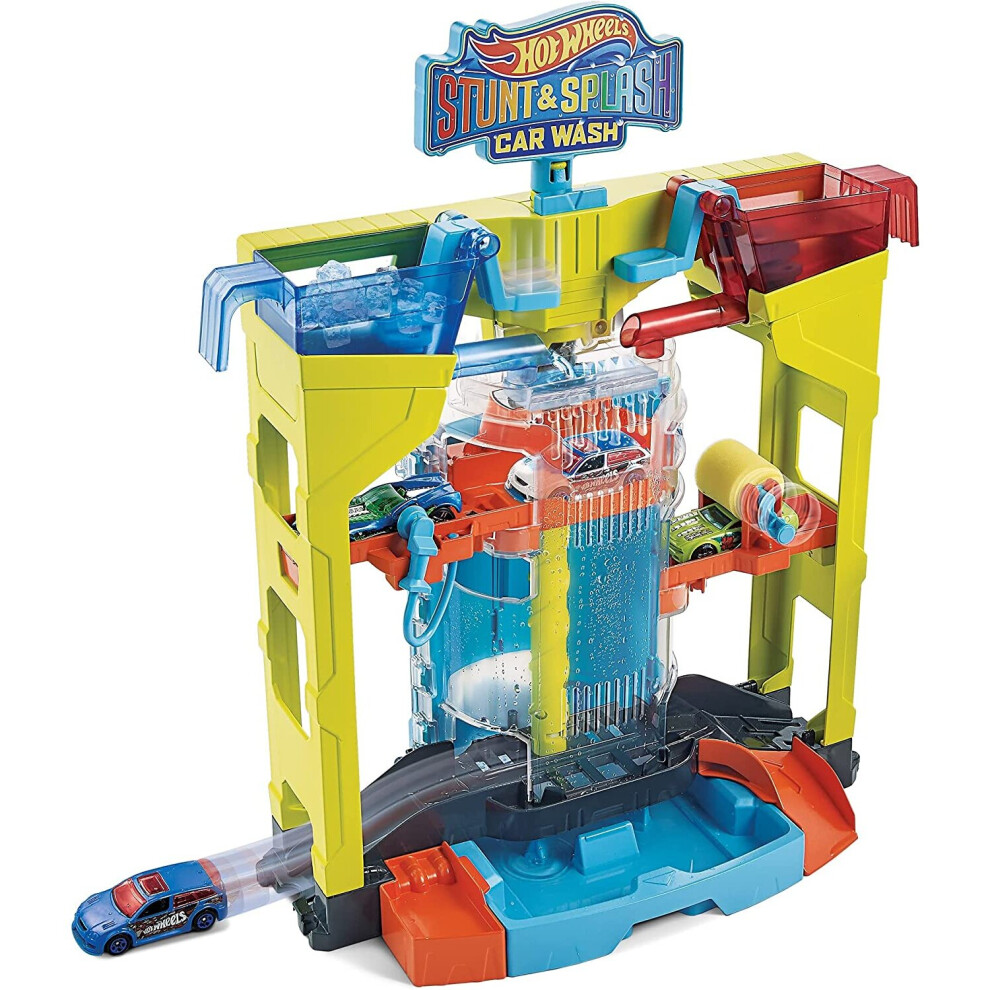 Hot Wheels Stunt And Splash Car Wash With 1:64 Shifter Color Playset
