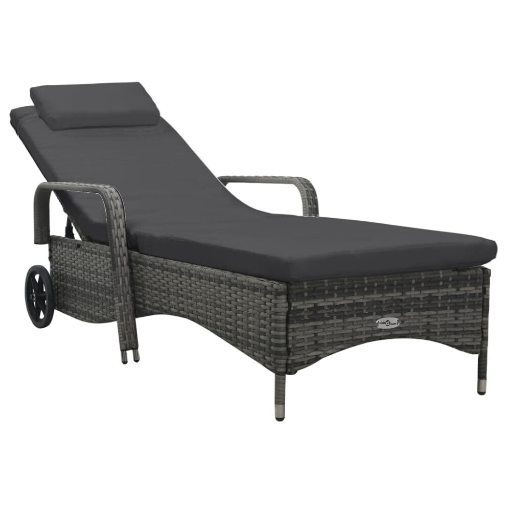 vidaXL Sun Lounger with Wheels Poly Rattan Outdoor Garden Patio Pool Day Bed