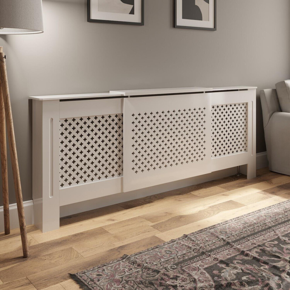 Radiator Cover Diamond Style Adjustable White MDF Easy Installation Modern