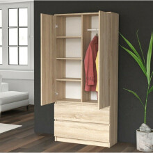 SS90_SON - Modern 2-Door Wardrobe with Shelves & 2 Drawers, Sonoma Light Oak