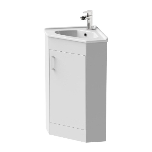 Bathroom Floor Standing Corner Vanity Unit White Gloss Single Door Flat Pack 2