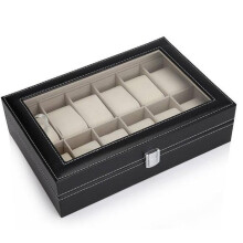(12 Watch Box) Mens 6 10 12 Grids PU Leather Watch Display Case Collection Storage Holder Box