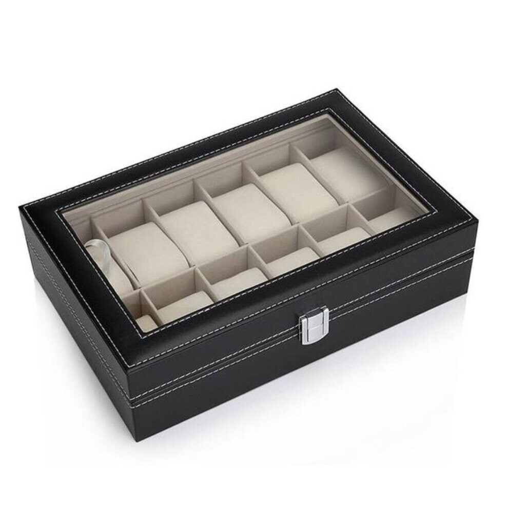 (12 Watch Box) Mens 6 10 12 Grids PU Leather Watch Display Case Collection Storage Holder Box