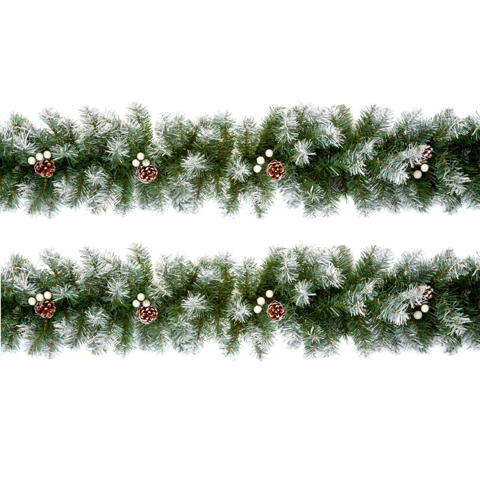 Premier 2 Artificial Christmas Garland Snow Tipped Berry Garland 2.7M Green
