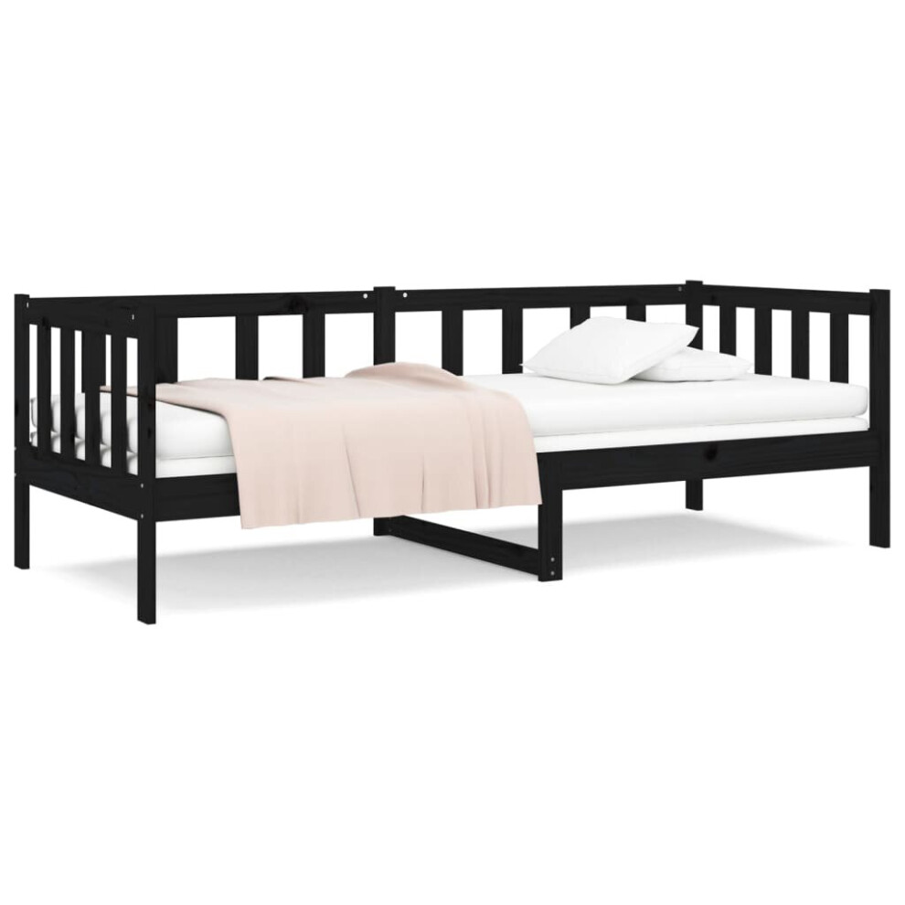 (black) vidaXL Solid Wood Pine Day Bed Wooden Sleepover Occasional Bed Multi Colours