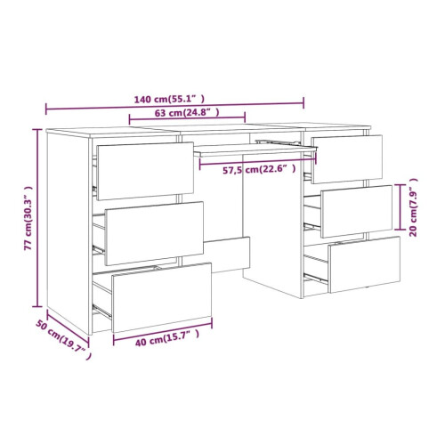 VidaXL (grey sonoma) vidaXL Writing Desk Computer Table Workstation Working Desk Engineered Wood 1