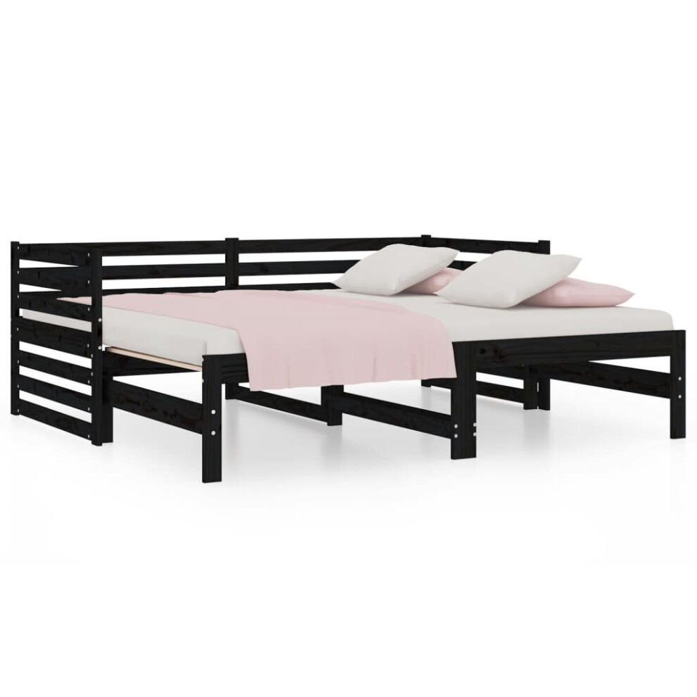 (black) vidaXL Solid Wood Pine Pull-out Day Bed Bedroom Guest Sofa Bed Multi Colours