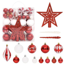 vidaXL Christmas Bauble Set 64 Piece Red and White Christmas Tree Ornament