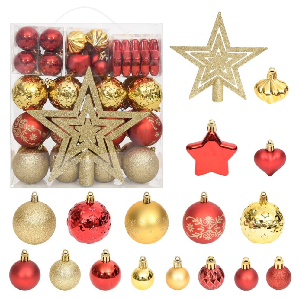 vidaXL Christmas Bauble Set 70 Piece Gold and Red Christmas Tree Ornament