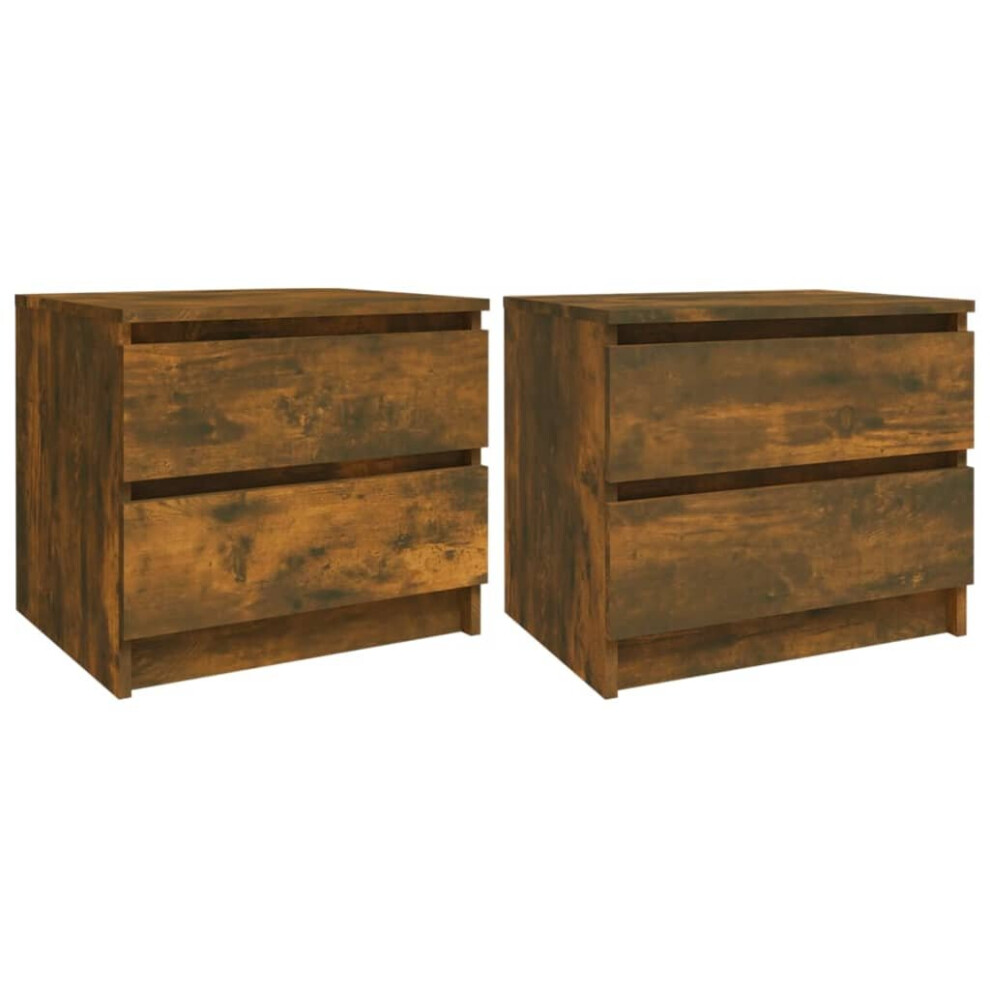 Vidaxl (Smoked Oak, 2) Bed Cabinet Nightstand Side Table Storage Bed Table Engineered Wood
