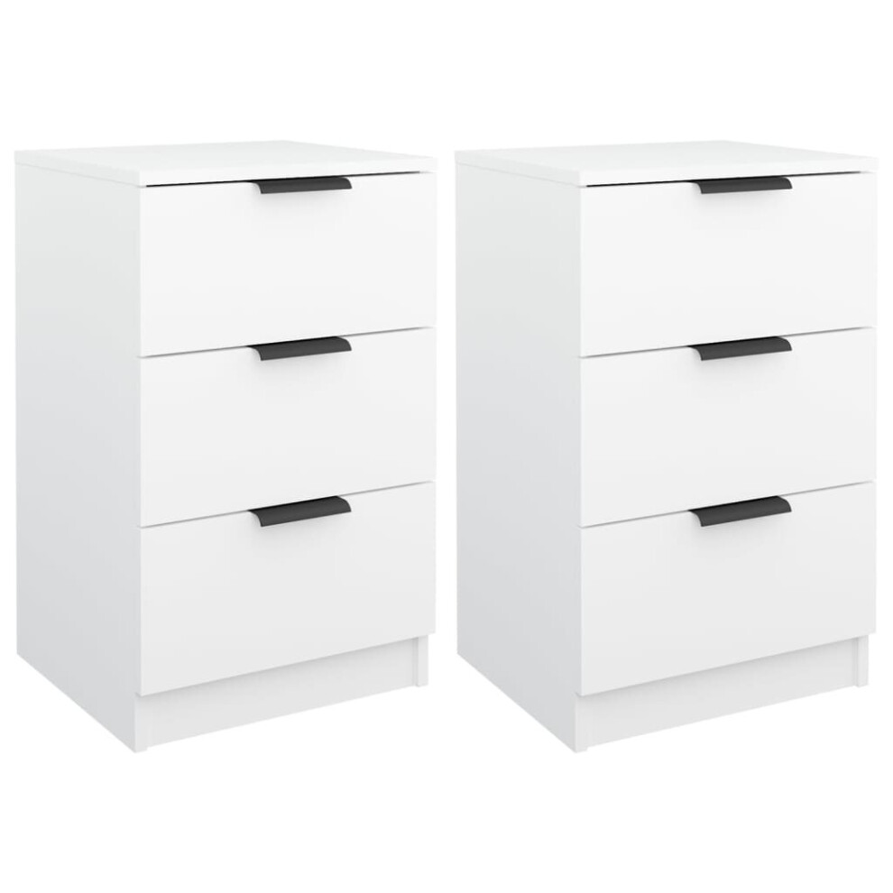 Vidaxl (White, 2) Bedside Cabinets Night Stand End Table Side Table Bed Drawer Cabinet