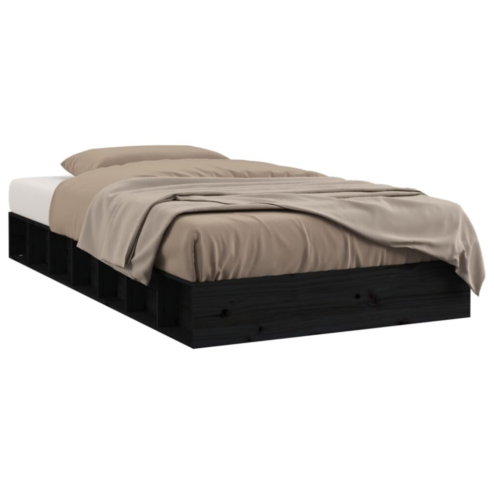 Vidaxl (Black, 135 X 190 Cm) Bed Frame Home Wooden Bedstead Bed Base Mattress Foundation Solid Wood