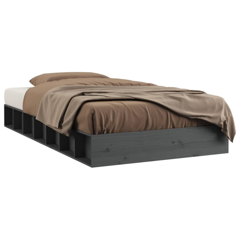 (grey, 75 x 190 cm) vidaXL Bed Frame Home Wooden Bedstead Bed Base Mattress Foundation Solid Wood
