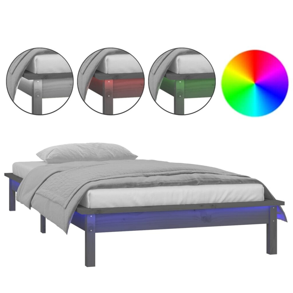 (grey, 75 x 190 cm) vidaXL Solid Wood LED Bed Frame Home Bedstead Platform Bed Multi Colours/Sizes