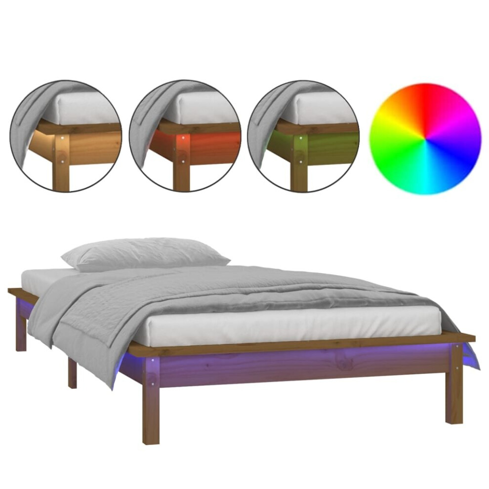 Vidaxl (Honey Brown, 90 X 190 Cm) Solid Wood Led Bed Frame Home Bedstead Platform Bed Multi Colours/Sizes