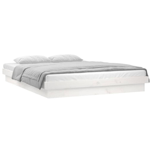 VidaXL (white, 135 x 190 cm) vidaXL LED Bed Frame Mattress Foundation Bedstead Platform Bed Base Solid Wood