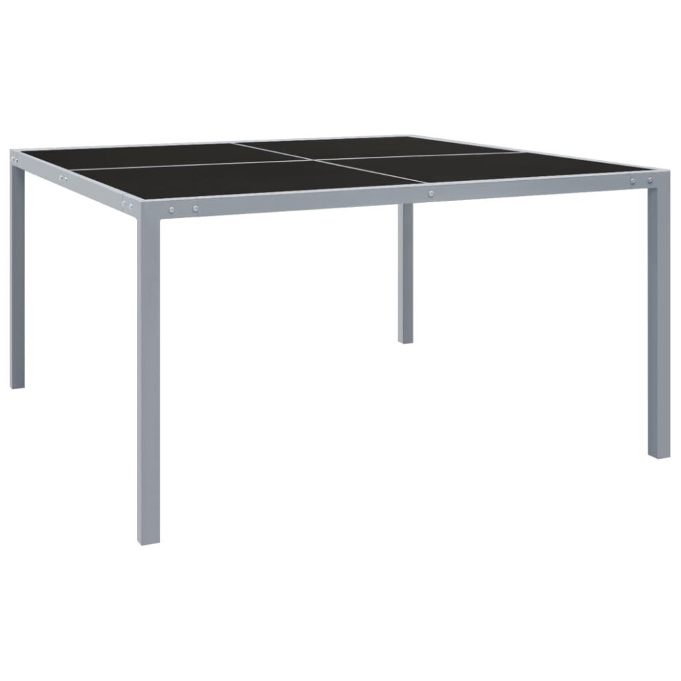 vidaXL Garden Table Grey Steel and Glass Outdoor Furniture Patio Dining Table