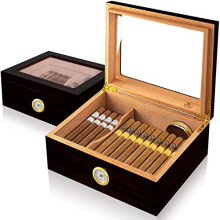 Cigar Humidor,SLEGE Humidor Cigar Box,Handcraft Cedar Humidor with Hygrometer,Humidifier,Divider-Cuban Cigar Desktop Humidor Glass Top Smoke Stor