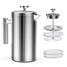 French Press Coffee Maker 1L 8 Cup Espresso Coffee Maker Double Wall Stainless Steel Insulated with 2 Extra Filter Screens