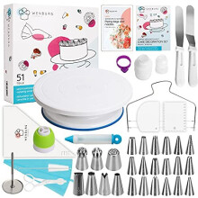 Cake Decorating Kit, 51 pcs - Piping Bags and Nozzles, Cake Turntable, Leveller, Scrapers - Baking Accessories & Tools for Cake Decoration - Baki