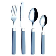 EXZACT Cutlery Set 16pcs Stainless Steel - Coloured Handles - 4 x Forks, 4 x Knives, 4 x Table Spoons, 4 x Tea Spoons - WF23 Grey