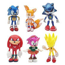 6 PCS Sonic Cake Toppers de Egel Set Verjaardagstaart decoratie voor kinderen Mini actiefiguren speelgoed 1-2