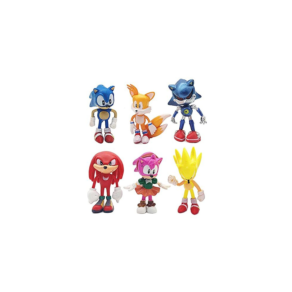 6 PCS Sonic Cake Toppers the Hedgehog Set Birthday Cake Decoration for Kids Mini Action Figures Toys 1-2